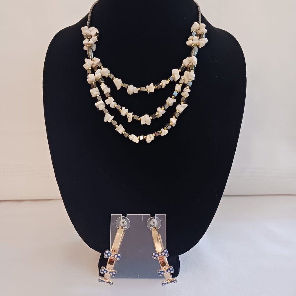 Beaded Necklace and Betsy Johnson Gold Tone Hoop Earrings Set